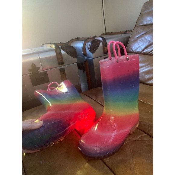 Rain Boots rainbow light up rainboots kids child size 2 - Picture 3 of 10